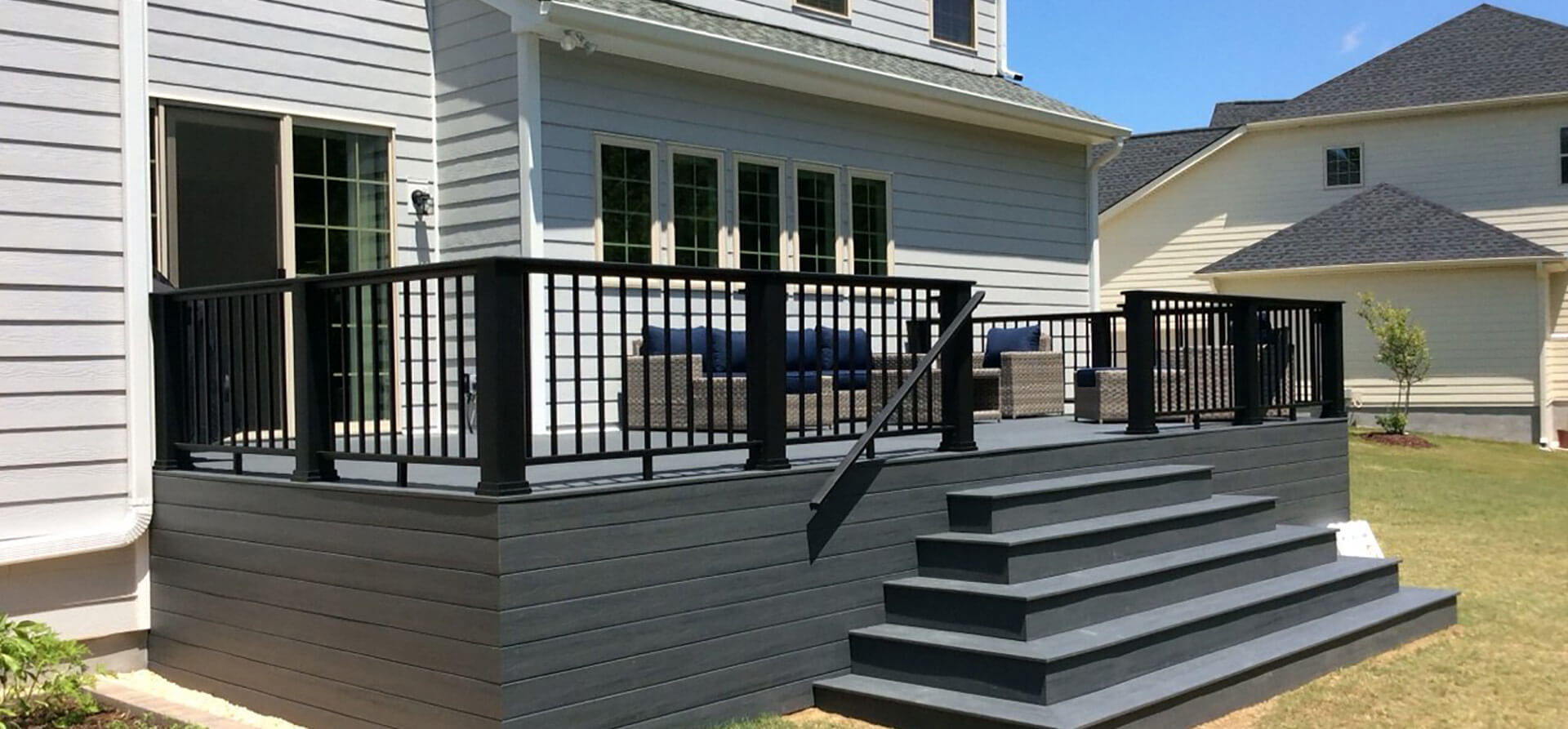 Home with a decorative deck.