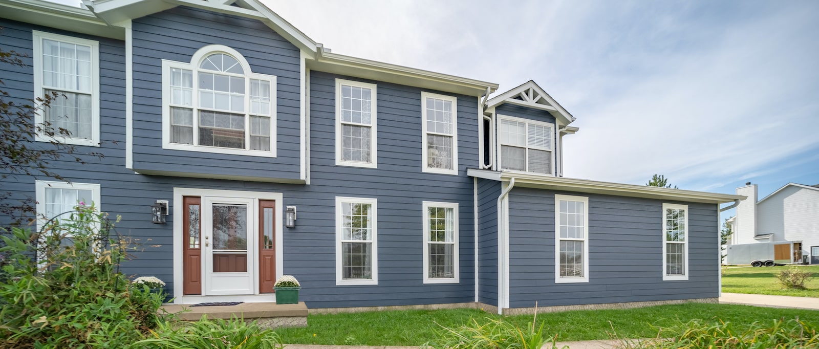 Blue James Hardie siding on a house in Wake Forest, NC.